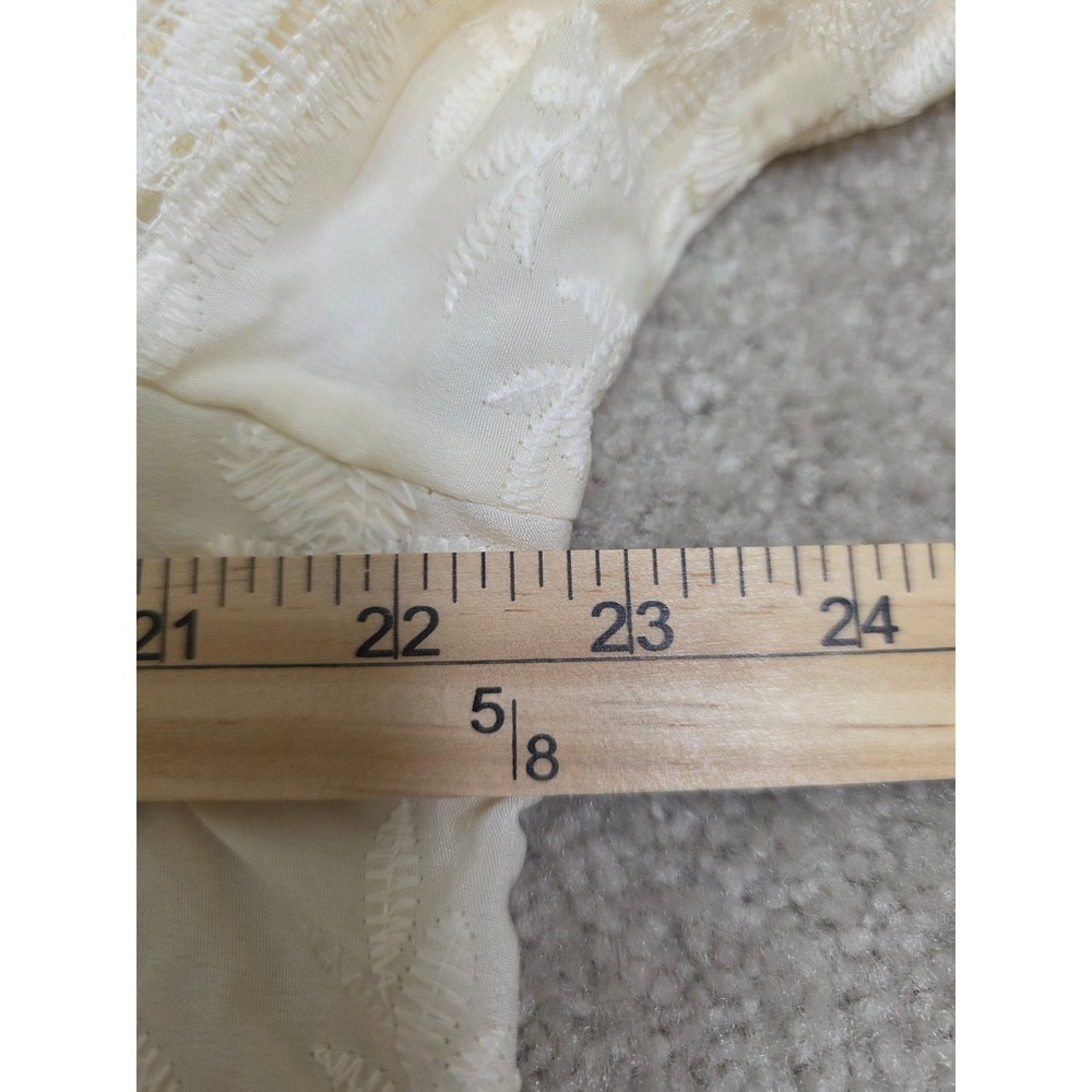 Ultra Pink Cream Lace Button Front Blouse Short Puff Sleeve Floral Embroidered L - Picture 5 of 10